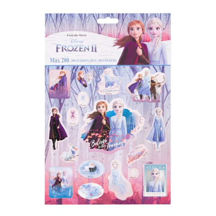 Тефтер с 200 стикера с различни размери и модели, Frozen, Многоцветен