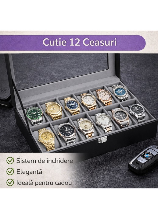 Cutie depozitare pentru 12 ceasuri