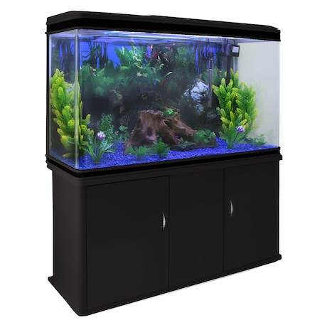 Set acvariu si dulap, LED, 300L, 300W, Pietris albastru, Negru