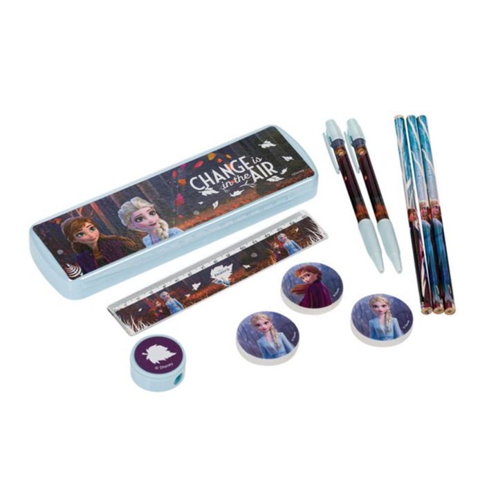 Писалка с 10 аксесоара за писане за ученици, герой Frozen II, Многоцветна
