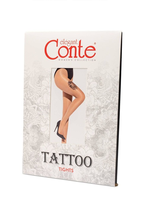 Harisnya, oroszlán tetoválás mintával, Conte Fantasy Tattoo, Termeszetes