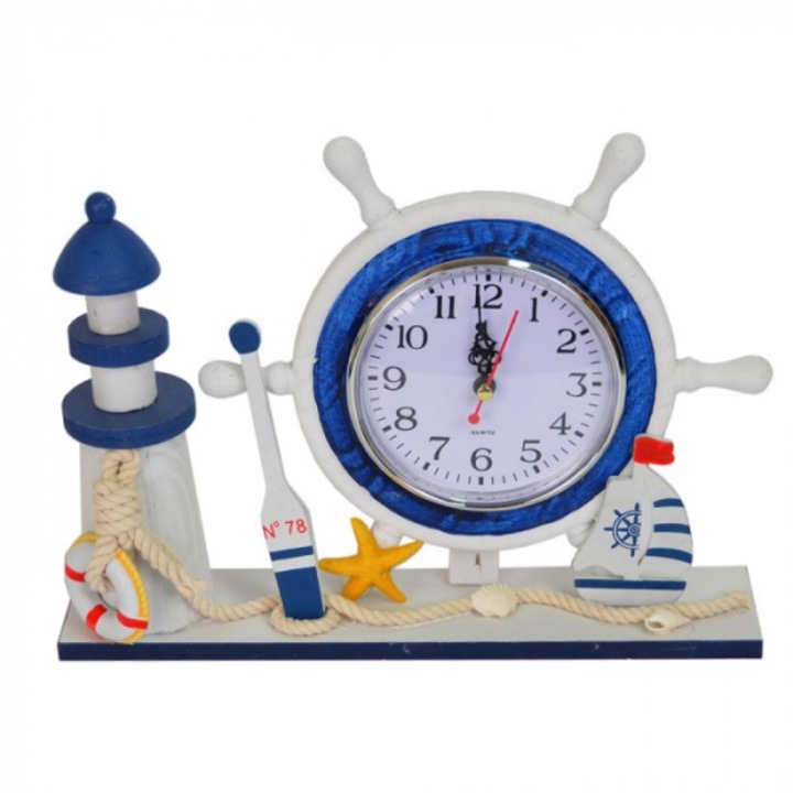 Часовник Ahelos, Настолен, Дървен, Син/Бял, 28х21 см