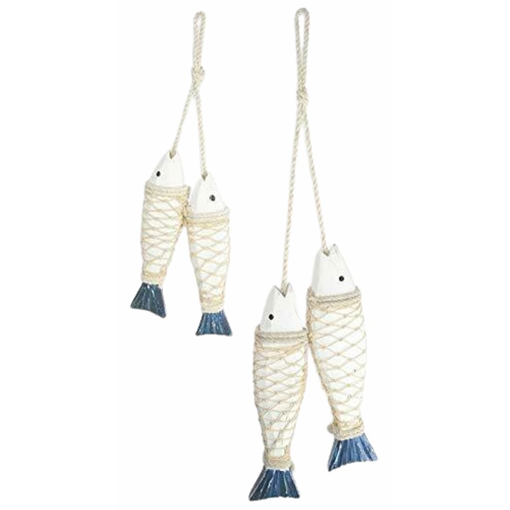 Декорация Ahelos , Риби, Дървена, 20х5 см., Бяло