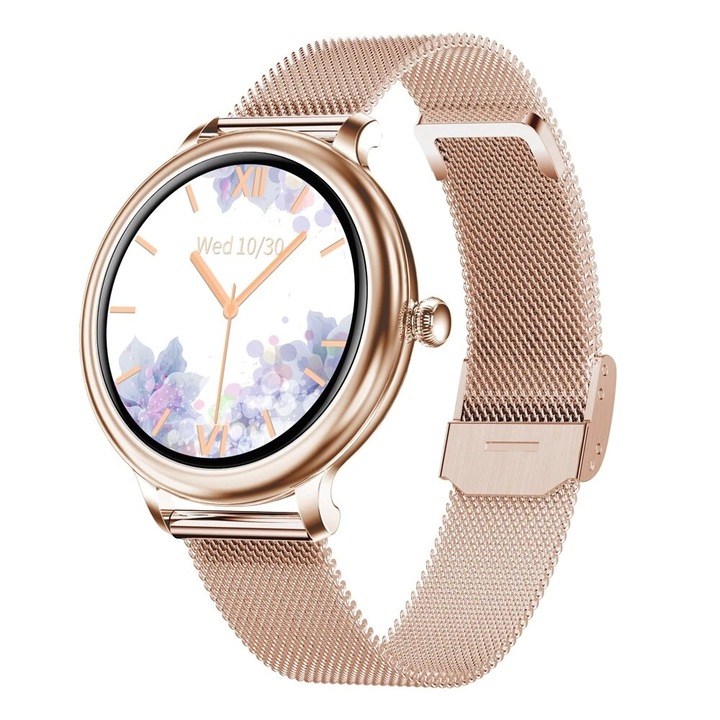 Ceas inteligent, STELS, Q13, Ritm cardiac, Calorii, Bluetooth, IP67, Display IPS, Ultra subtire, Auriu