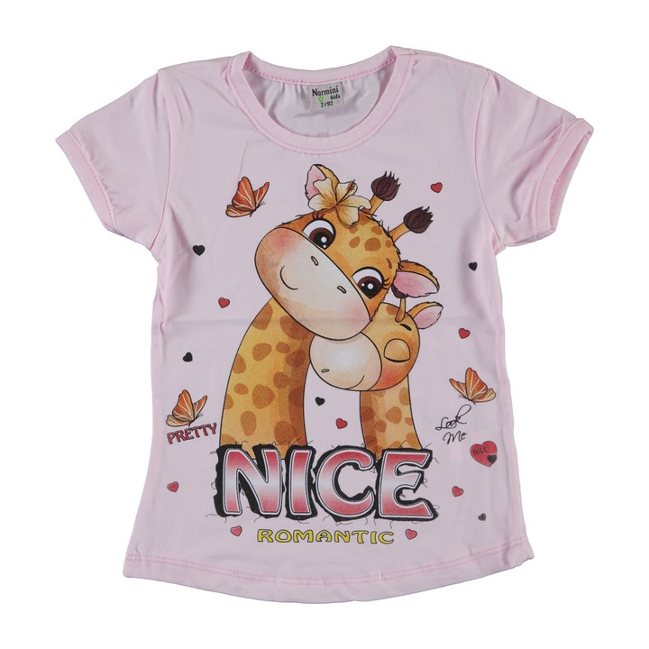 Girls Giraffe Love póló, pamut, Halvány rózsaszín