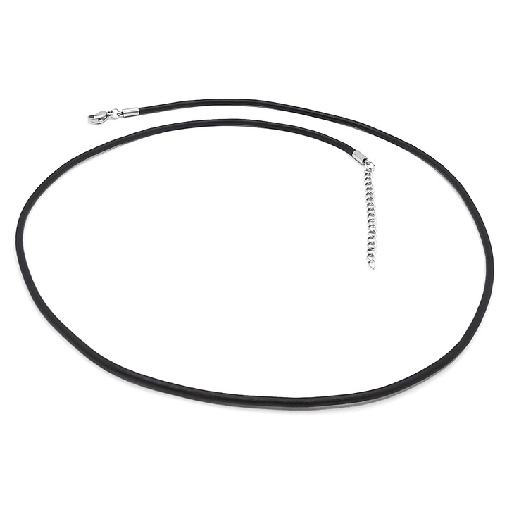 Snur piele naturala cu inchizatoare otel inoxidabil pentru pandantive, medalioane, lant, colier piele cu lantisor prelungitor, PS Personal Style, lungime 55 cm
