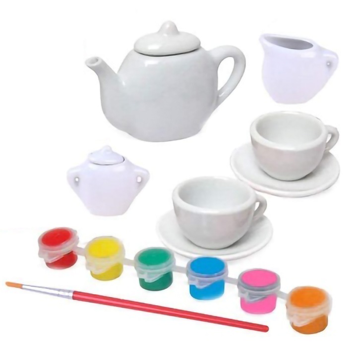 Set ceai de jucarie, cu acuarele, 12 accesorii, multicolor