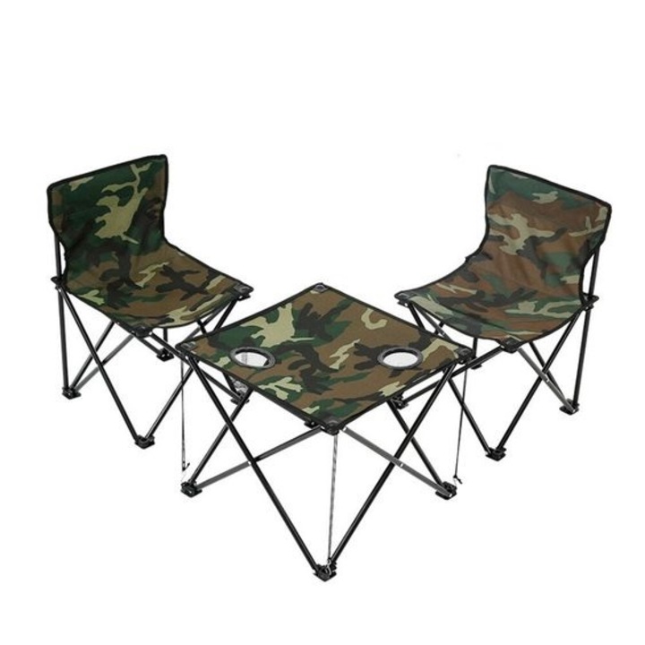 Set masa si scaune pentru pescuit, camping, picnic, pliabile, portabile, geanta transport, Army K KATHODE
