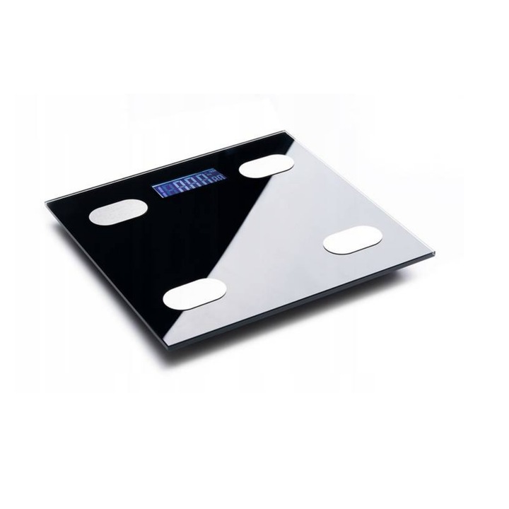 Cantar corporal, conexiune Bluetooth, aplicatie disponibila iOS/Android/OKOK Healthc, greutate maxima 180 kg, cantitatea de grasime/grasimea viscerala/masa musculara/apa din corp/greutatea oaselor/indicele IMC/BMR, negru