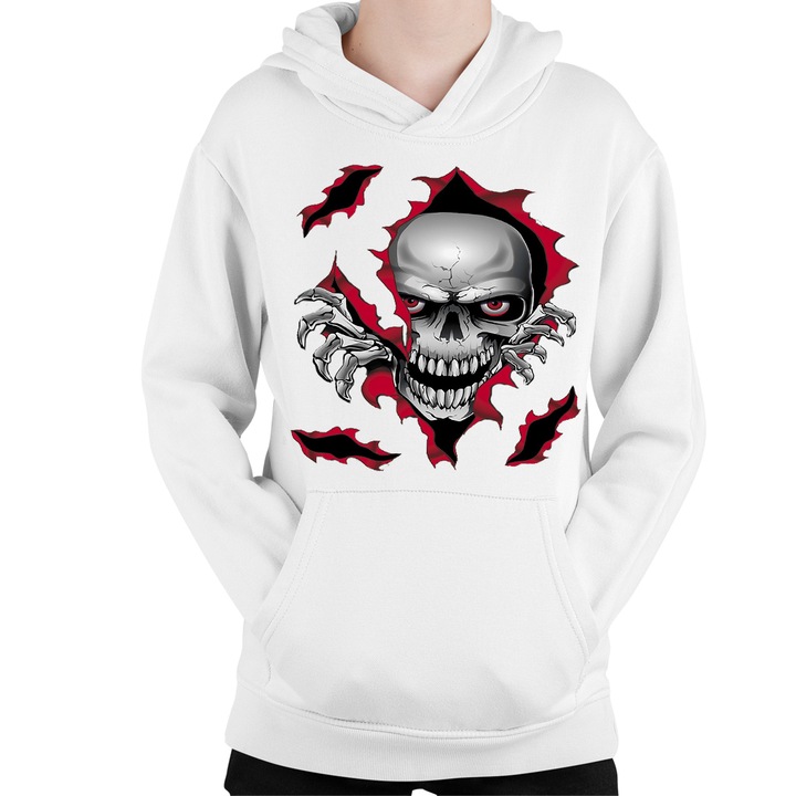 Hanorac copii Predator Biker Skull Logo Motor Skeleton, Alb