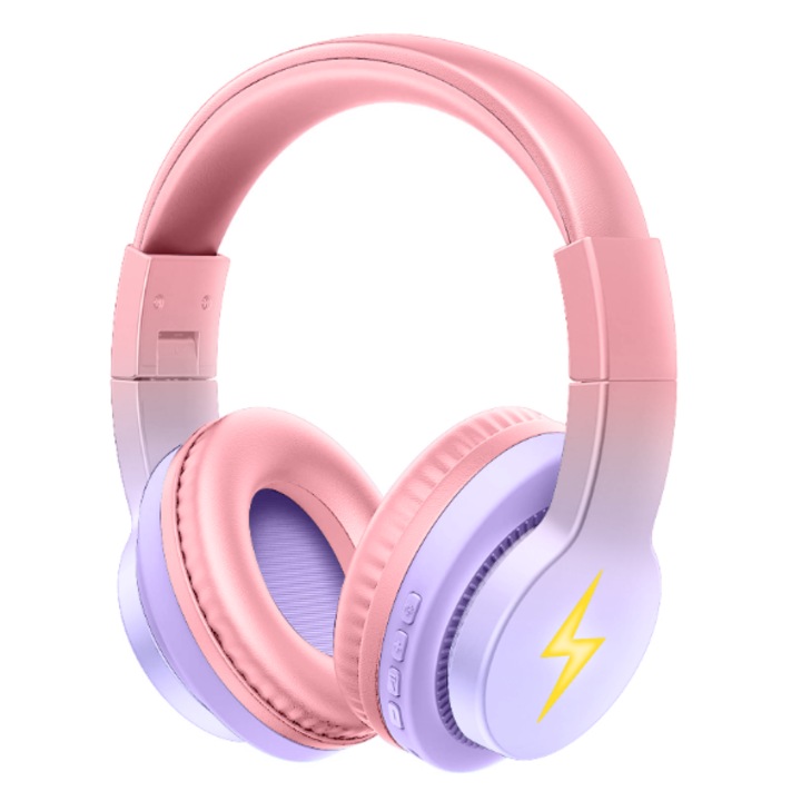 Casti Audio pentru Copii, PowerLocus Mio, Bluetooth, cu volum limitat, roz