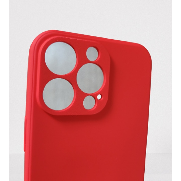 Husa silicon antisoc cu protectie camera cu microfibra in interior compatibila cu Iphone 13 Pro Rosu