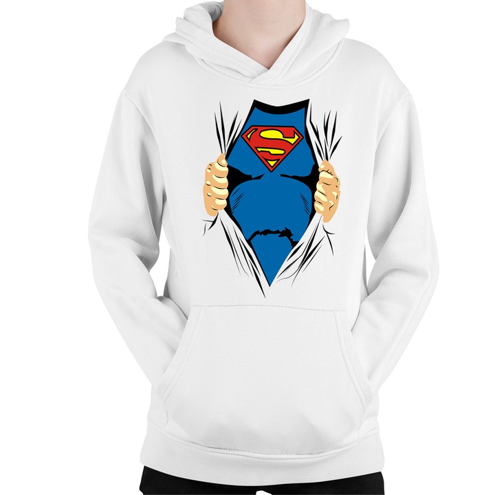 Hanorac copii Superman Clark Kent Pop Hero Men of Steel, Alb