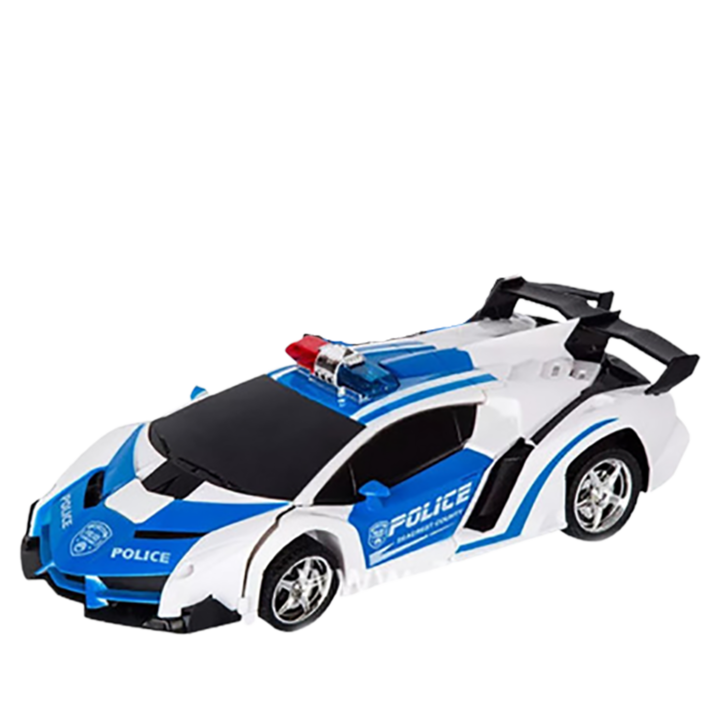 Masina de politie Transformer Police robot interactiv 2 in 1, telecomanda, senzor gesturi, drifturi, acumulator reincarcabil, Deformation albastru-alb