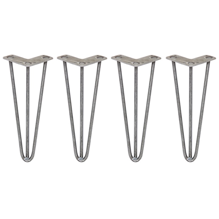 Set 4 picioare, Otel, Nefinisate, 3 tije, 10mm, 30.5cm, Gri