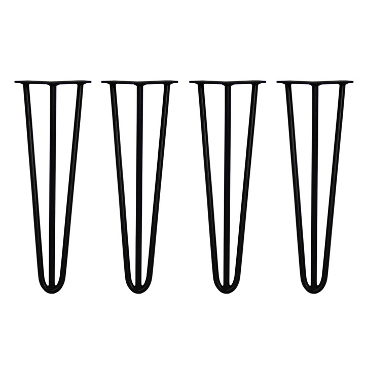 Set 4 picioare, Otel, 3 tije, 12mm, 40.5cm, Negru