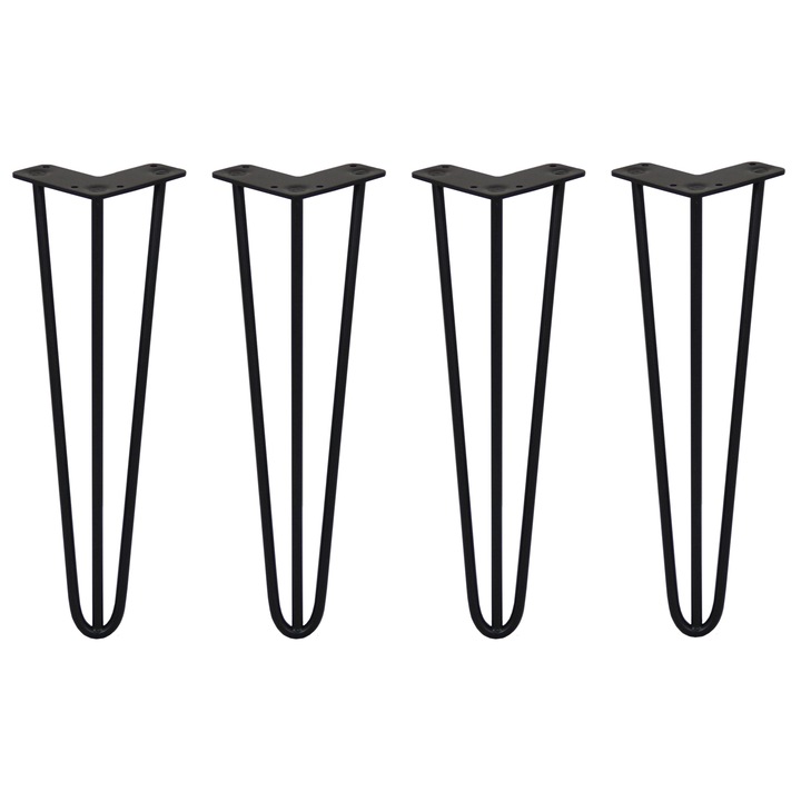 Set 4 picioare, Otel, 3 tije, 10mm, 40.5cm, Negru