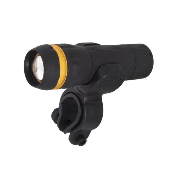 Lampa Led frontala pentru bicicleta, 1W, 100 lumeni, zoom reglabil, 3 x AAA, Negru cu Galben, TCL-BBL4710