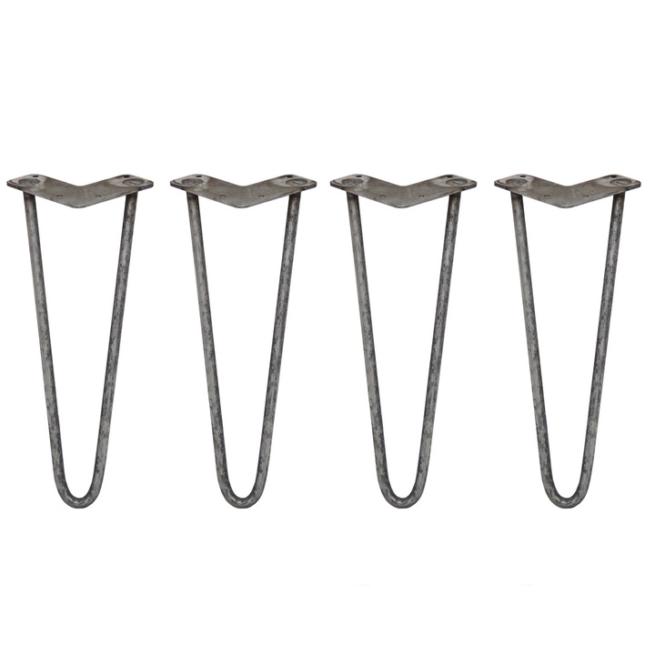 Set 4 picioare, Otel, Nefinisat, 2 tije, 12mm, 35.5cm, Gri