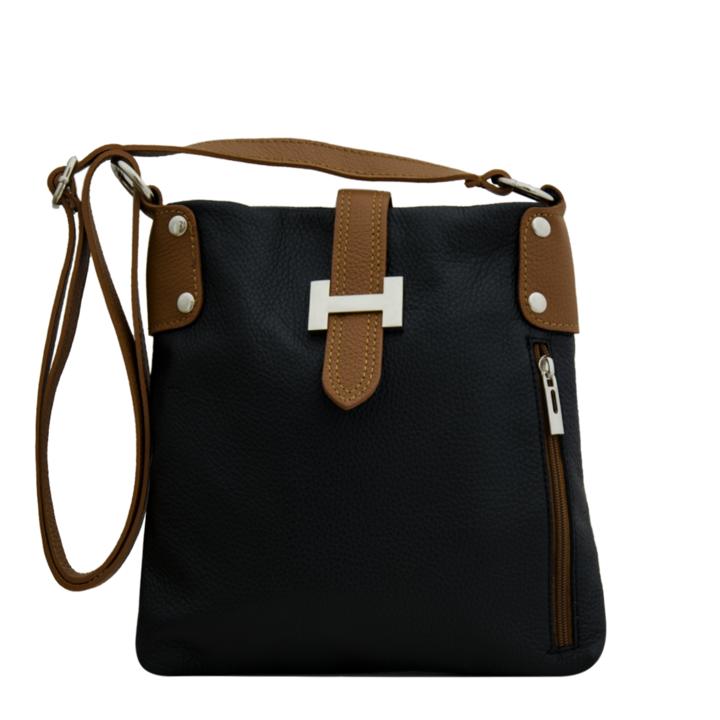 Eva Bags valódi bőr crossbody táska, Anita fekete, cuio díszítéssel