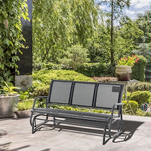 Banca tip balansoar pentru gradina, Outsunny, Metal/Plasa, 3 locuri, 151 x 75 x 85 cm, Negru