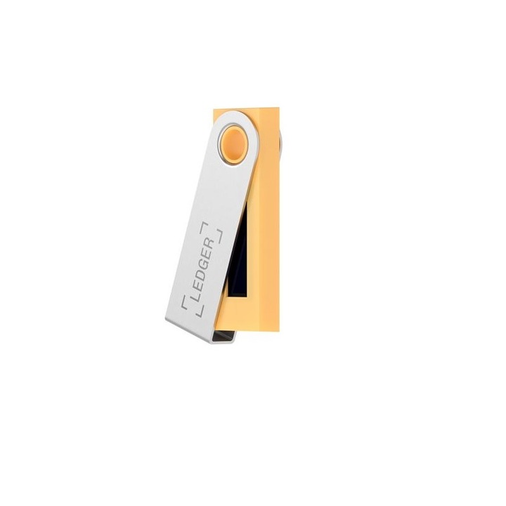 Електронен портфейл Ledger Nano S, за виртуални валути Bitcoin, Ethereum, Dash, ZCash и други, жълт