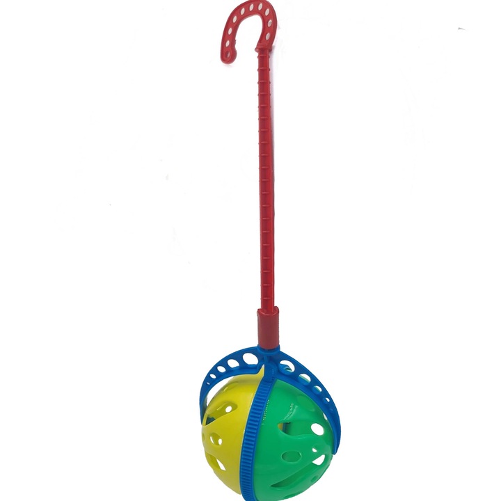 Интерактивна играчка, топка с дръжка, дрънкалка, 7 x 7 x 40 см, жълто/зелено