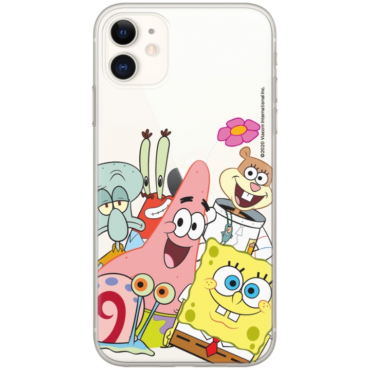 Husa telefon SpongeBob, compatibila cu iPhone 11, Multicolor, Silicon, NPCSBOB5425