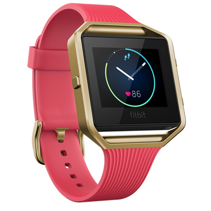 Ceas Smartwatch Fitness Fitbit Blaze Gold, Curea Small, Pink