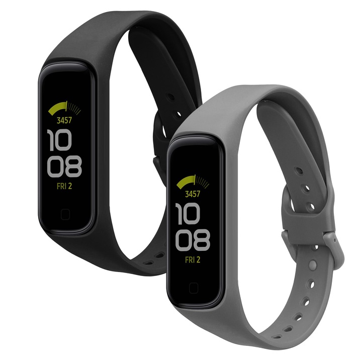 Set 2 Curele pentru Samsung Galaxy Fit 2, Kwmobile, Silicon, Negru/Gri, 53962.01