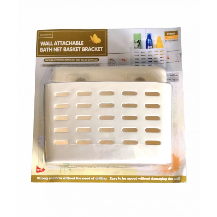 Suport de plastic cu ventuze pentru baie, 26x21x12 cm