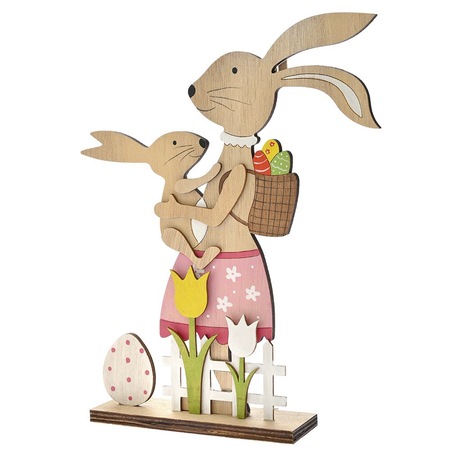 Decoratiune de Paste, Iepurasi din lemn Mama si Copilul, 28 cm