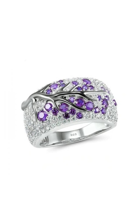 Ezüst gyűrű, SW kristályokkal, Lila faág