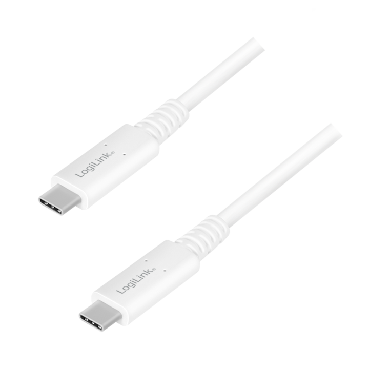 Táp- és adatkábel Logilink CU0180, USB 4 Gen3, USB Type-C – USB Type-C, UHD 8K / 60Hz 7680×4320, 0,8 m, fehér