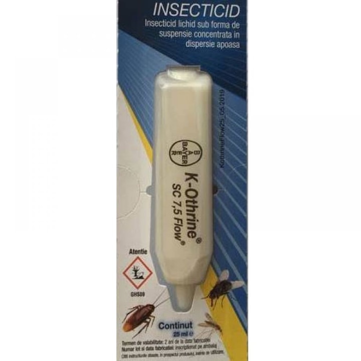 Insecticid impotriva insectelor zburatoare si taratoare K-Othrine SC7.5, BAYER, fara miros, aplicare prin pompa vermorel, fiola 25 ml