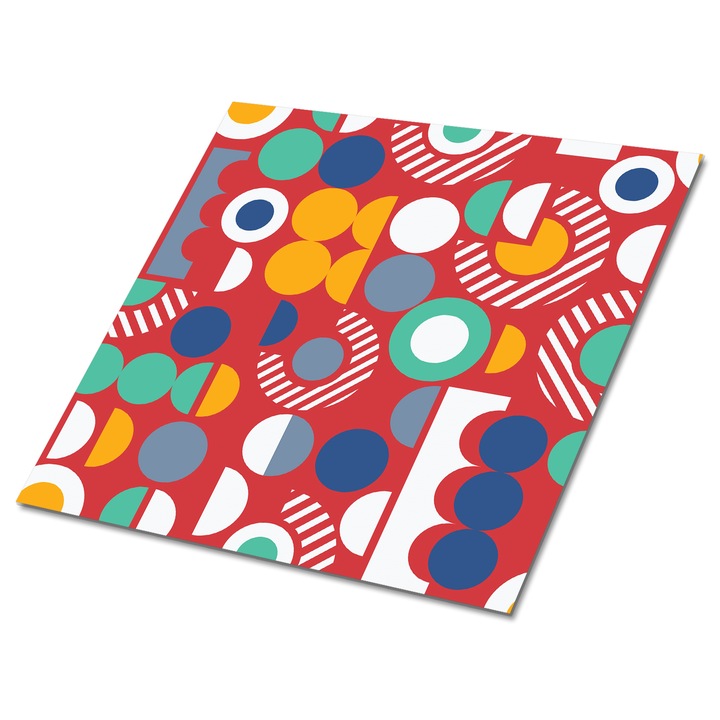 Set 9 bucati. Tulup. Panou decorativ autocolant. Model vintage geometric. Multicolor. 30 cm x 30 cm. 010310410010000020976