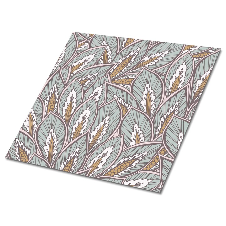 Set 9 bucati. Tulup. Placi de perete autoadezive. Model floral oriental. Gri. 30 cm x 30 cm. 010310410010000020980