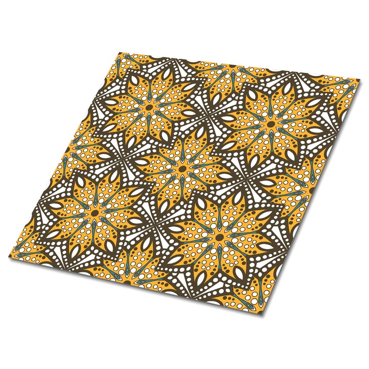 Set 9 bucati. Tulup. Placi de perete autoadezive. Ornament oriental. Galben. 30 cm x 30 cm. 010310410010000020962