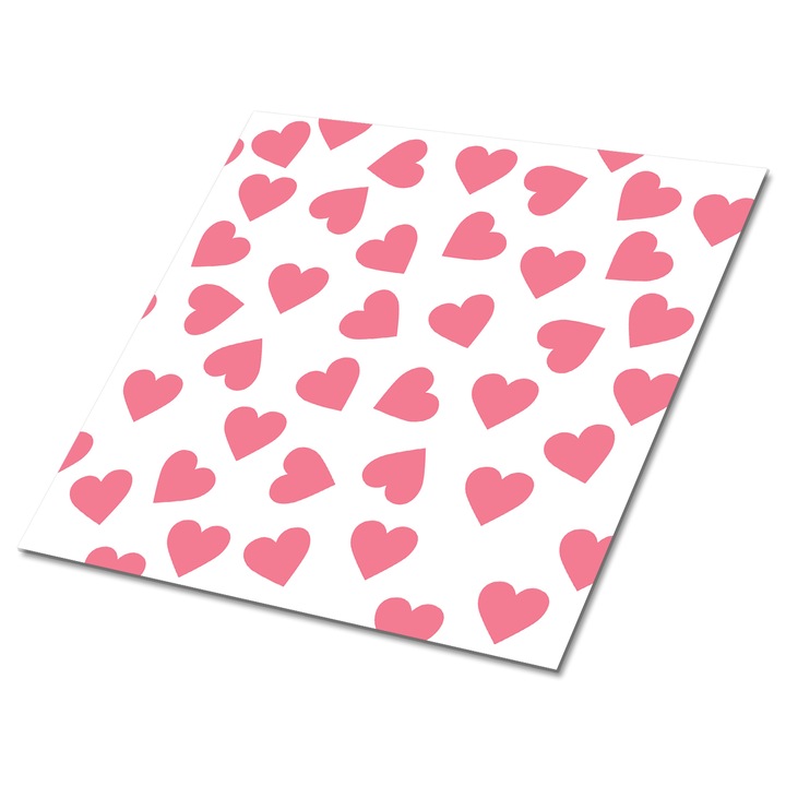 Set 9 bucati. Tulup. Placi de vinil autoadezive. Inimi. Roz/Alb. 30 cm x 30 cm. 010310410010000020956