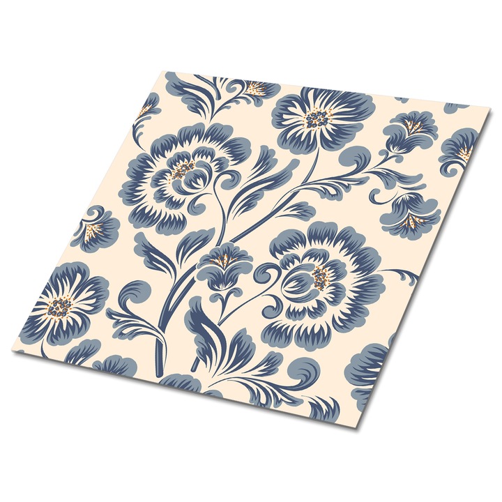 Set 9 bucati. Tulup. Placi de vinil autoadezive. Model floral clasic. Gri. 30 cm x 30 cm. 010310410010000020983