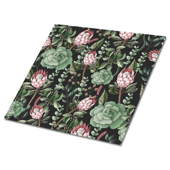 Set 9 bucati. Tulup. Placi de vinil. Suculent. Verde/Alb. 30 cm x 30 cm. 010310410010000020896