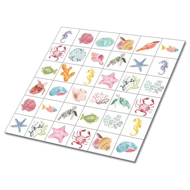 Set 9 bucati. Tulup. Placi de perete autoadezive. Creaturi marine. Multicolor. 30 cm x 30 cm. 010310410010000020846