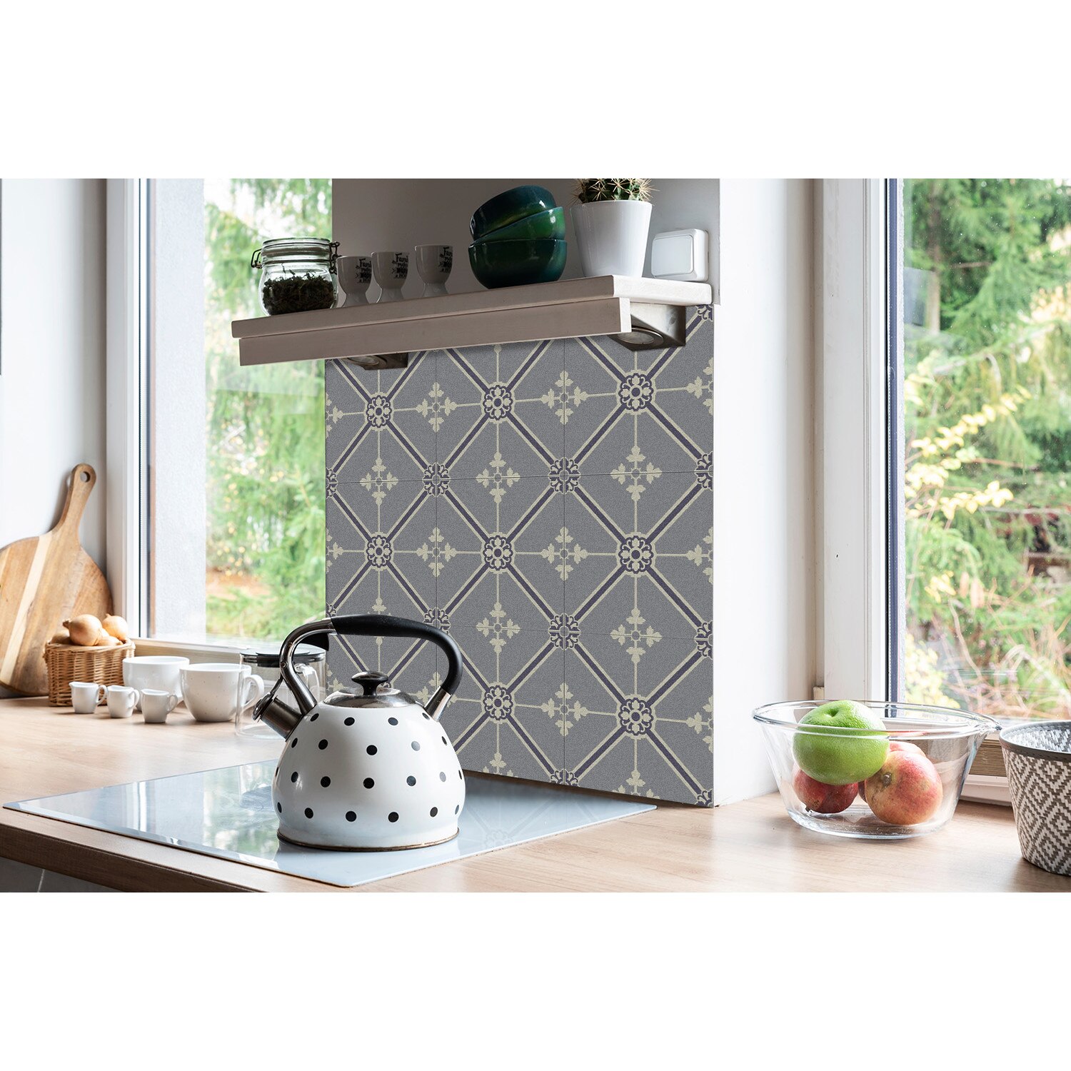 Autocolant Model Traditional Set 9 bucati, Panou decorativ autocolant, Model de curte, Gri, 30 cm x ...