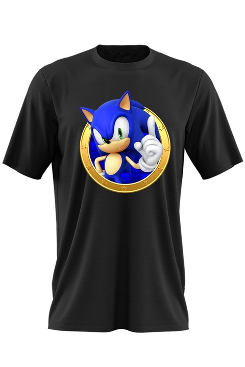 Tricou barbati Sonic the Hedgehog Coin Desen Animat, Negru