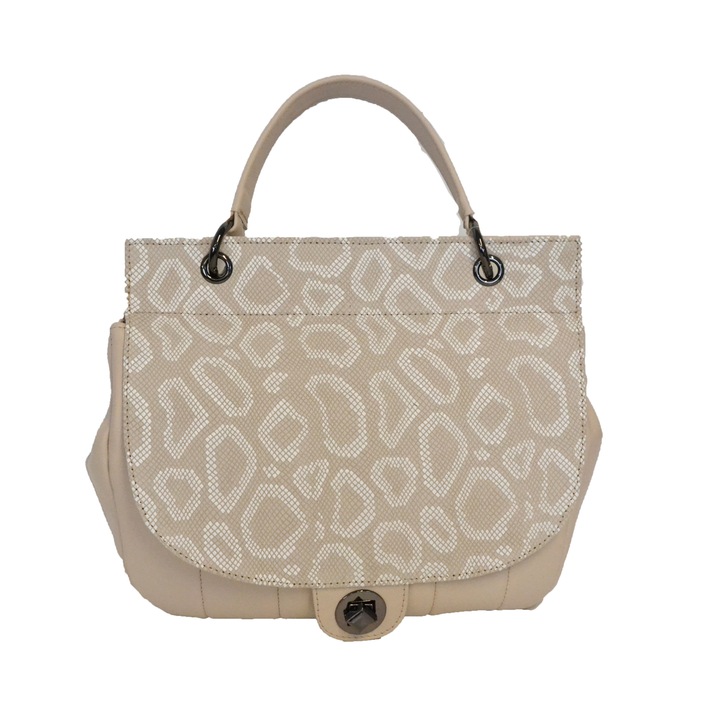 Geanta dama, Zea, bej nude,163, aspect matlasat, 28x12x28, clapeta decorativa, piele naturala
