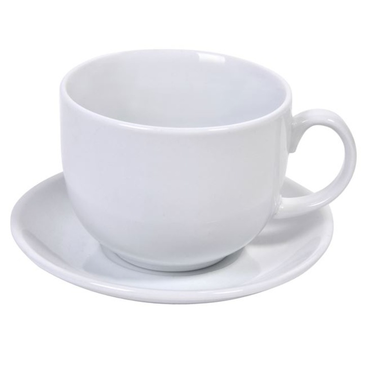 Set Ceasca si farfurie Portelan, Model simplu, Alb, 8 x 10.5 cm