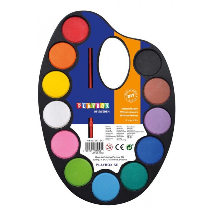 Paleta pictura cu 12 acuarele si pensula