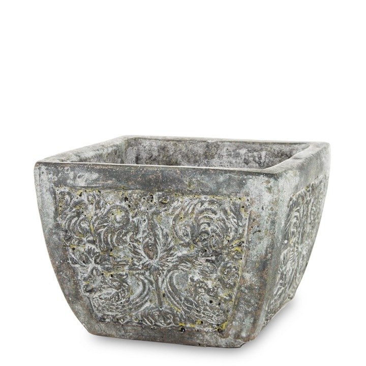 Kőedény, zöld/bronz, antikolt, 9x12x12 cm