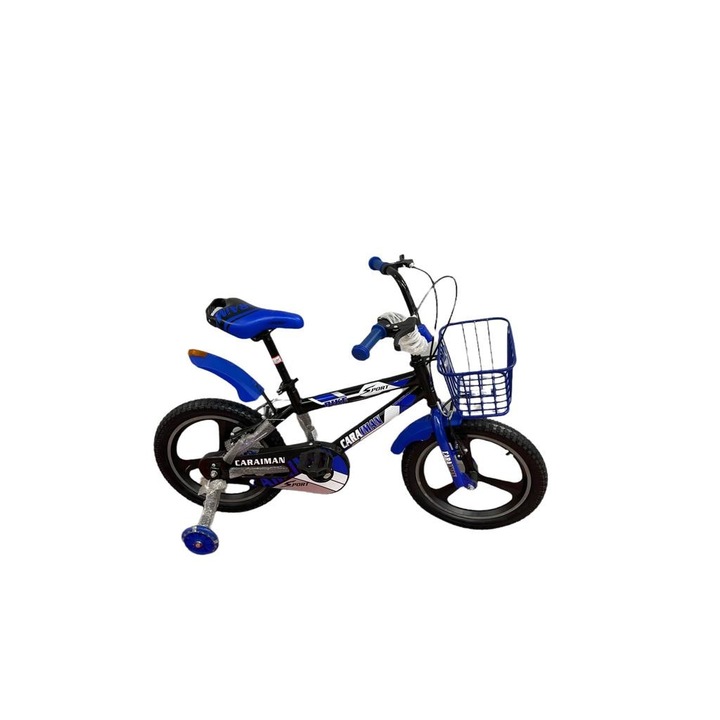 Bicicleta Caraiman 16BT, albastra 16 inch, Vendite®️, roti ajutatoare, cosulet