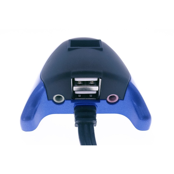 Hub cu conector USB si placa de sunet, 2in1, cu 3 porturi USB, interfata USB 2.0, iesire 2 x jack 3.5mm mama, indicator LED, 45 cm, Negru-Albastru, TCL-BBL4731